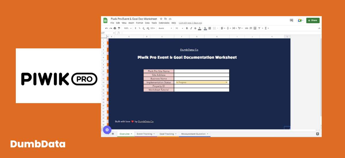 Piwik Pro Event + Conversion Tracking Worksheet DumbData