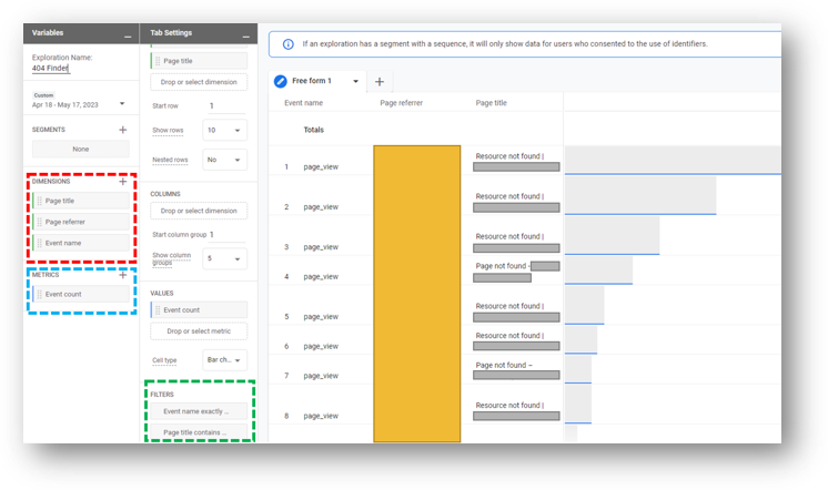 exploration with page referrer to find broken links