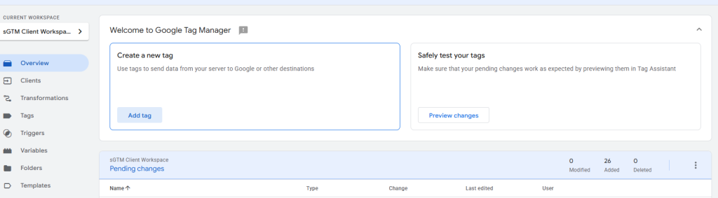 server-side Google Tag Manager UI